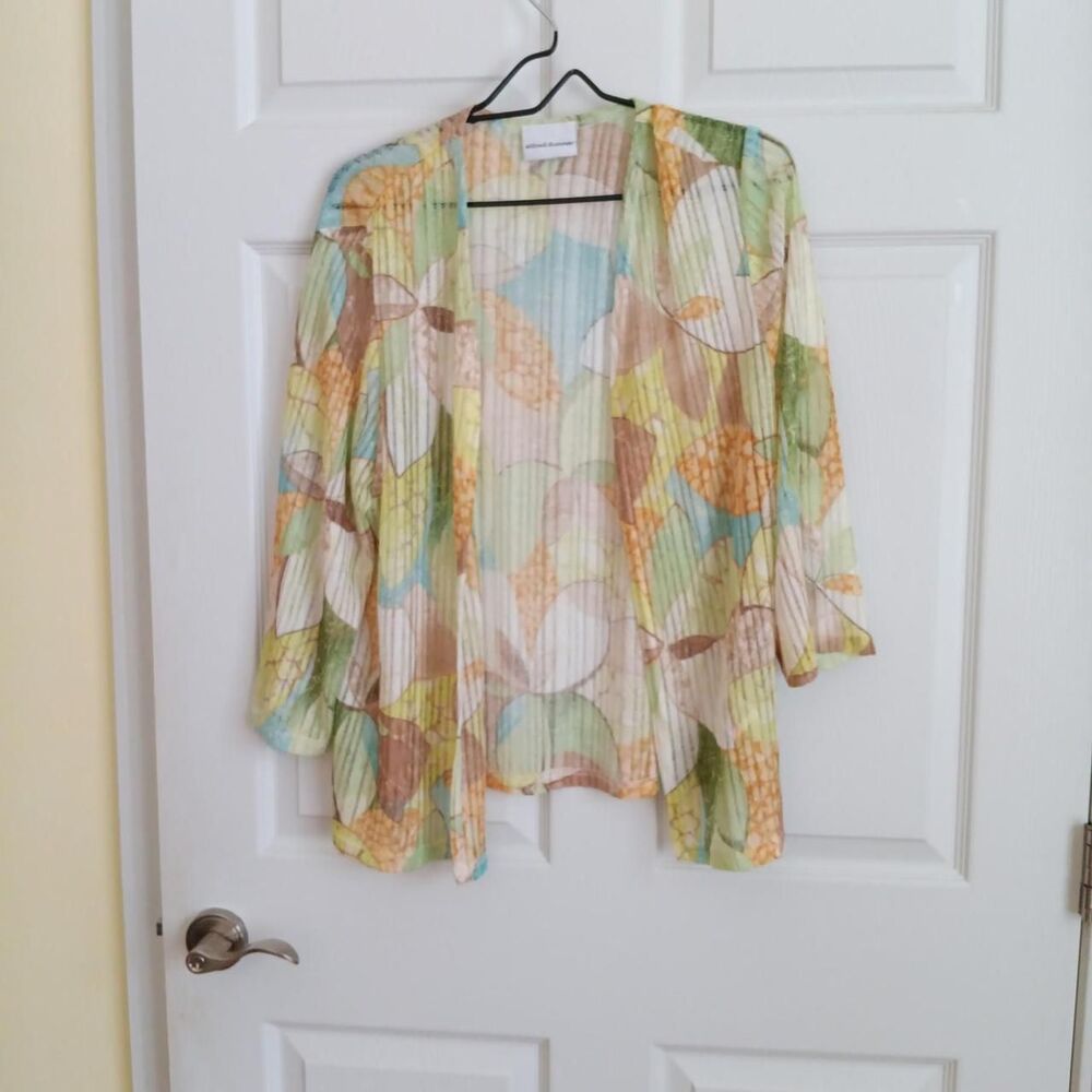 Vintage Alfred Dunner Sheer Mesh Open Front Cardigan Floral Kimono M